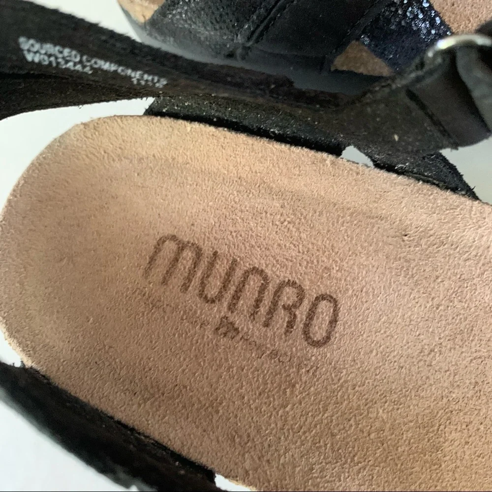 Munro Women’s Summer Black Leather Low Heel Sandals Shoes US 7.5 SS Narrow Width - Picture 2 of 10